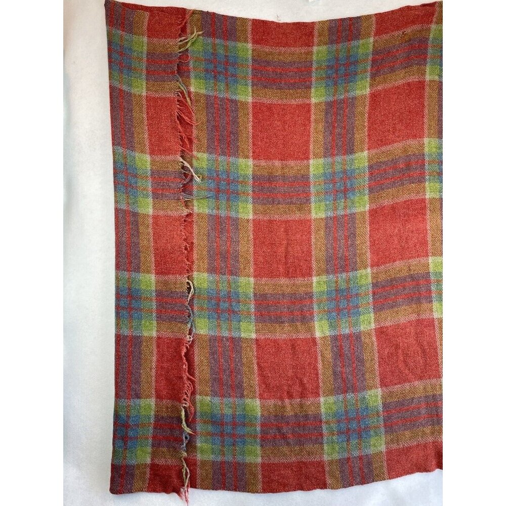 Vintage Wool Tartan Cape Throw Fringe Red Green Blue Fringe 51x51 in - Picture 6 of 6